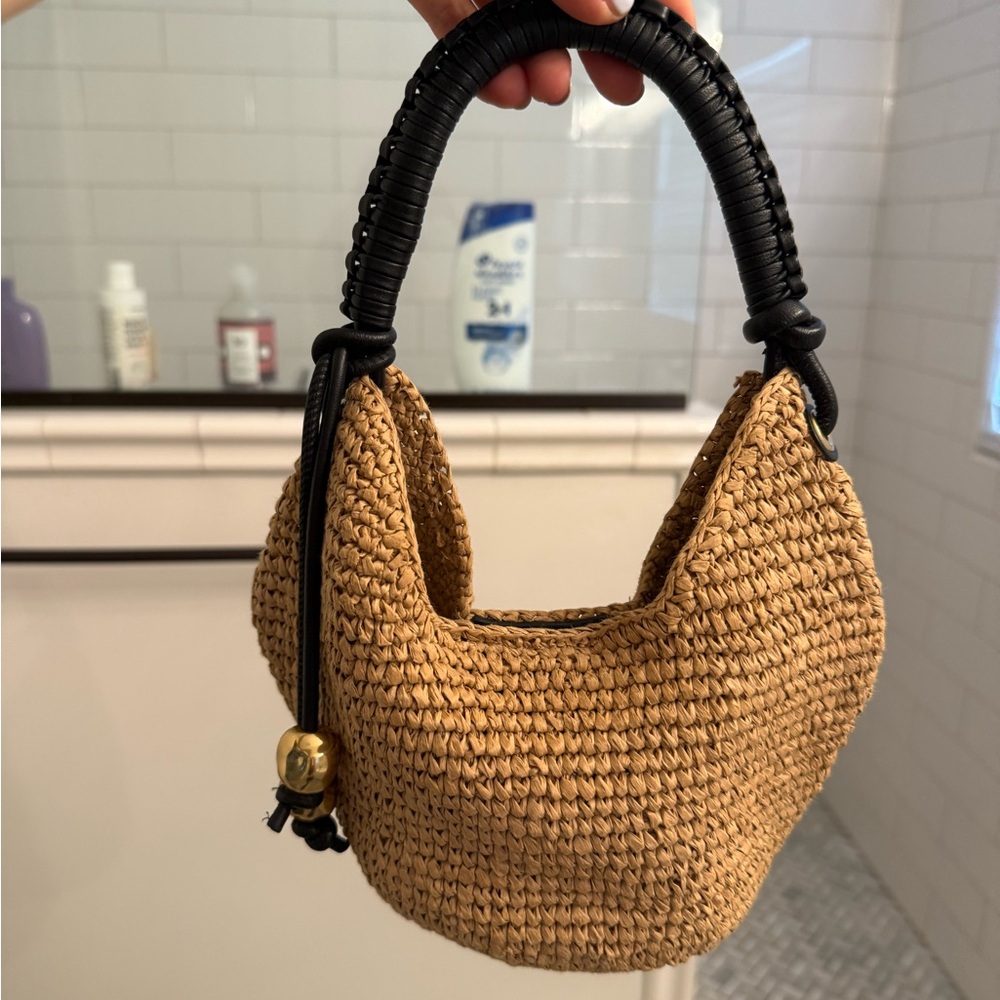 Madewell Tan Woven Mini Bag with Black Handle